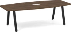 Signature Boat-Shape Conference Table 8 Ft - Modern Walnut With Black Metal Legs