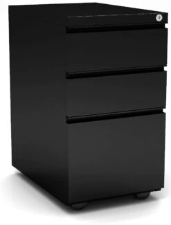 Premium Steel Metal Filing Cabinets - 3 Drawer In Black With Casters