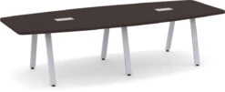 Signature Boat-Shape Conference Table 10 Ft - Espresso With Silver Metal Legs