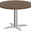 Classic Round End Table 30" With Cross Brushed Metal Base - Modern Walnut