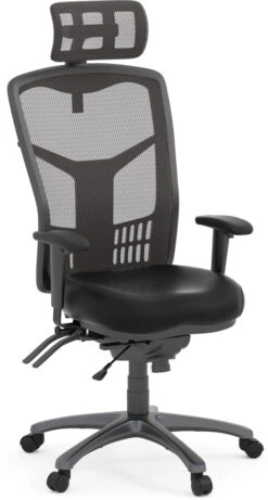CoolMesh Executive High Back Chair - Black Antimicrobial Vinyl With Titanium Base And Headrest