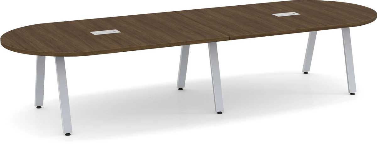 Signature Racetrack Conference Table 12 Ft - Modern Walnut With Silver Metal Legs