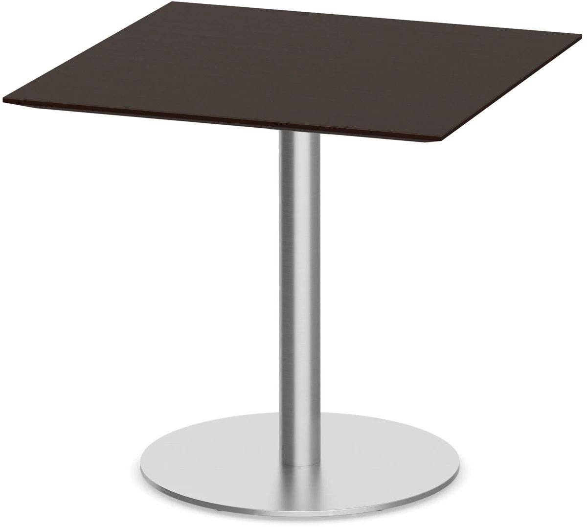 Classic Square Meeting Table 36" With Beveled-Edge Top And Round Brushed Metal Base - Espresso