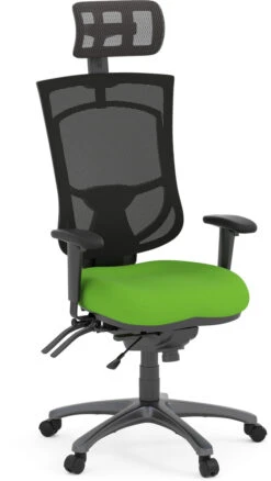 CoolMesh Pro Executive High Back Chair - Green Fabric With Titanium Base And Headrest