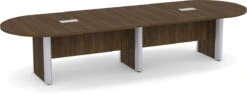 Classic Plus Racetrack Conference Table 12 Ft - Modern Walnut With Silver Metal Accents
