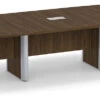 Classic Plus Boat-Shape Conference Table 14 Ft - Modern Walnut With Silver Metal Accents