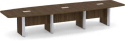 Classic Plus Boat-Shape Conference Table 14 Ft - Modern Walnut With Silver Metal Accents