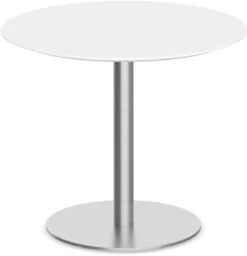 Classic Round Meeting Table 42" With Beveled-Edge Top And Round Brushed Metal Base - White