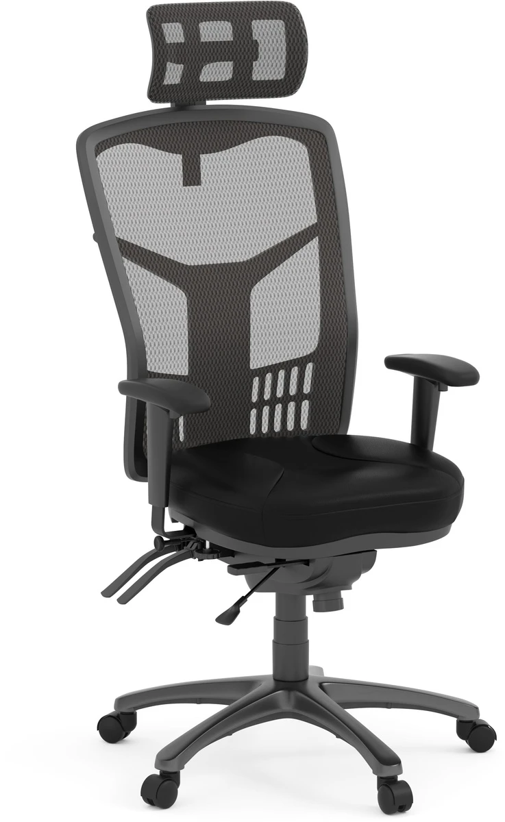 CoolMesh Executive High Back Chair - Black Leather With Titanium Base