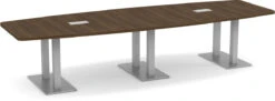 Classic Boat-Shape Conference Table 12 Ft With Palmer Brushed Double Base - Modern Walnut
