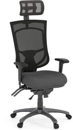 CoolMesh Pro Executive High Back Chair - Grey Fabric With Titanium Base And Headrest