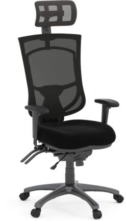 CoolMesh Pro Executive High Back Chair - Black Fabric With Titanium Base And Headrest
