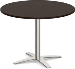 Classic Round Meeting Table 47" With Square-Edge Top And Cross Brushed Metal Base - Espresso