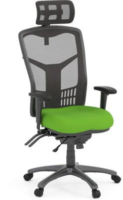 CoolMesh Executive High Back Chair - Green Fabric With Titanium Base And Headrest
