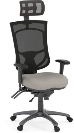 CoolMesh Pro Executive High Back Chair - Grey Antimicrobial Vinyl With Titanium Base And Headrest