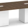 Classic Square-Edge Conference Table 8 Ft With Cube Base - Modern Walnut With White Base
