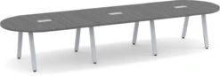 Signature Racetrack Conference Table 14 Ft - Newport Grey With Silver Metal Legs