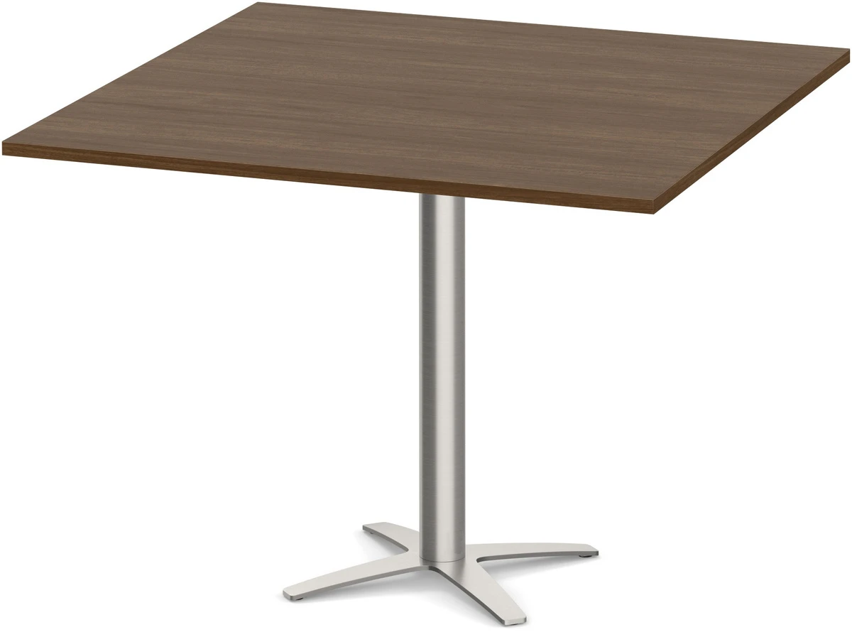 Classic Square Meeting Table 42" With Cross Brushed Metal Base -Modern Walnut