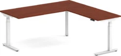 Enhance Electric Height-Adjustable L-Shape Desk 72" X 72" - Cherry With White Base