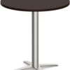 Classic Round Meeting Table 36" With Square-Edge Top And Cross Brushed Metal Base - Espresso