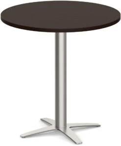 Classic Round Meeting Table 36" With Square-Edge Top And Cross Brushed Metal Base - Espresso