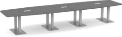 Classic Boat-Shape Conference Table 16 Ft With Palmer Brushed Double Base - Newport Grey