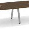 Signature Boat-Shape Conference Table 10 Ft - Modern Walnut With Silver Metal Legs