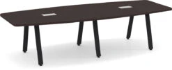 Signature Boat-Shape Conference Table 10 Ft - Espresso With Black Metal Legs