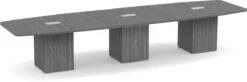 Classic Boat-Shape Conference Table 14 Ft With Cube Base - Newport Grey