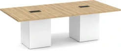 Classic Square-Edge Conference Table 8 Ft With Cube Base - Aspen With White Base