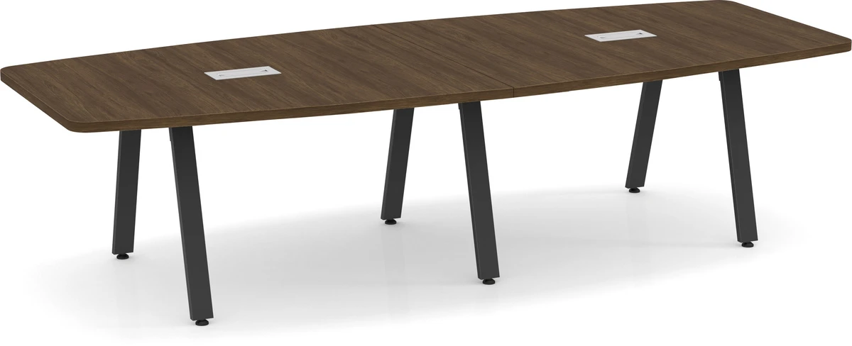 Signature Boat-Shape Conference Table 10 Ft - Modern Walnut With Black Metal Legs