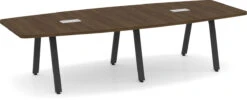 Signature Boat-Shape Conference Table 12 Ft - Modern Walnut With Black Metal Legs
