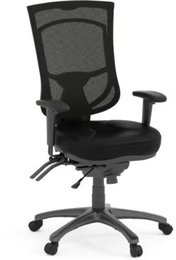 CoolMesh Pro Executive High Back Chair - Black Leather With Titanium Base