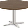 Classic Round End Table 36" With Cross Brushed Metal Base - Modern Walnut