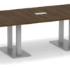 Classic Boat-Shape Conference Table 16 Ft With Palmer Brushed Double Base - Modern Walnut