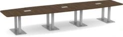 Classic Boat-Shape Conference Table 16 Ft With Palmer Brushed Double Base - Modern Walnut