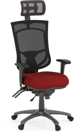 CoolMesh Pro Executive High Back Chair - Red Fabric With Titanium Base And Headrest