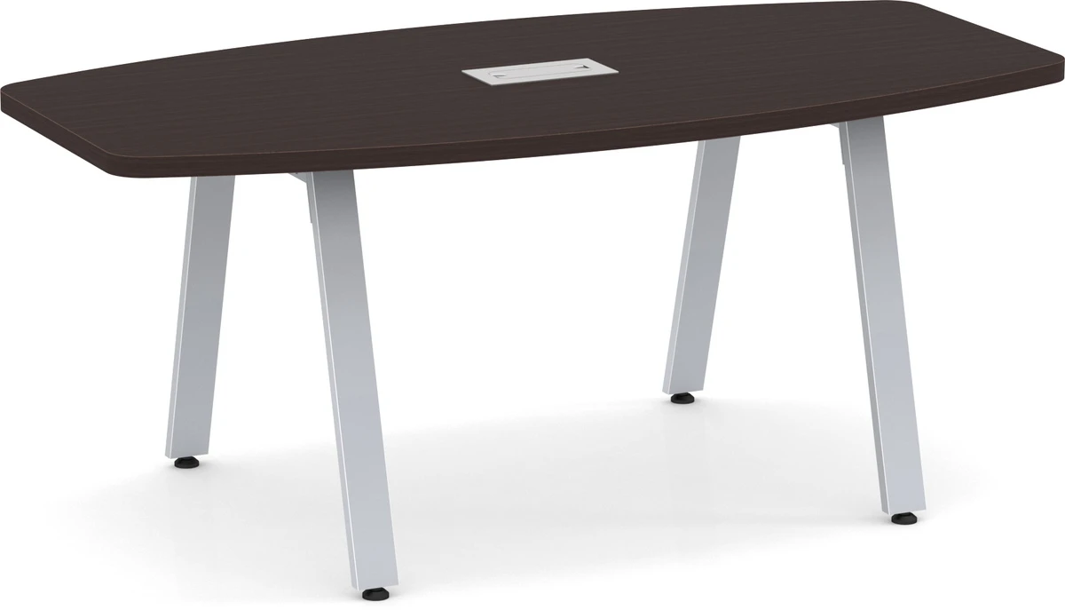 Signature Boat-Shape Conference Table 8 Ft - Espresso With Silver Metal Legs