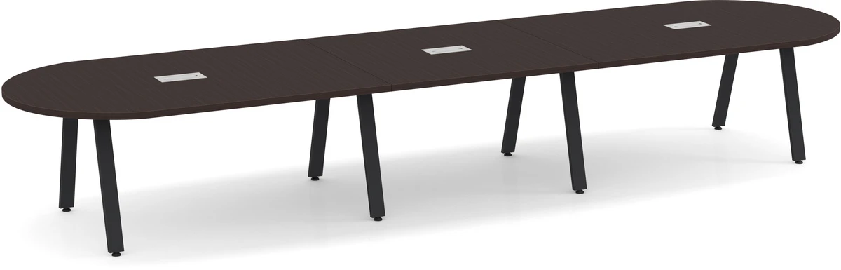 Signature Racetrack Conference Table 16 Ft - Espresso With Black Metal Legs