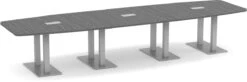 Classic Boat-Shape Conference Table 14 Ft With Palmer Brushed Double Base - Newport Grey