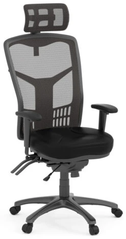 CoolMesh Pro Executive High Back Chair - Black Leather With Titanium Base And Headrest