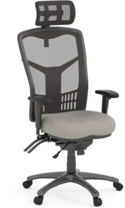 CoolMesh Executive High Back Chair - Grey Antimicrobial Vinyl With Titanium Base And Headrest
