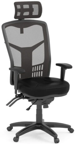 CoolMesh Executive High Back Chair - Black Leather With Headrest