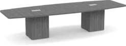 Classic Boat-Shape Conference Table 12 Ft With Cube Base - Newport Grey