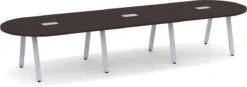 Signature Racetrack Conference Table 14 Ft - Espresso With Silver Metal Legs