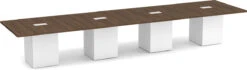 Classic Square-Edge Conference Table 16 Ft With Cube Base - Modern Walnut With White Base