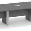 Classic Plus Boat-Shape Conference Table 14 Ft - Newport Grey With Silver Metal Accents