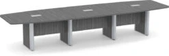 Classic Plus Boat-Shape Conference Table 14 Ft - Newport Grey With Silver Metal Accents