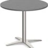 Classic Round Meeting Table 42" With Square-Edge Top And Cross Brushed Metal Base - Newport Grey