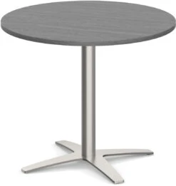 Classic Round Meeting Table 42" With Square-Edge Top And Cross Brushed Metal Base - Newport Grey